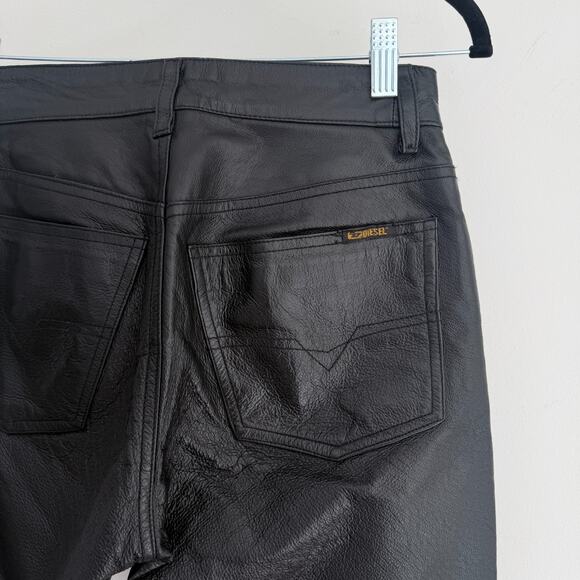 Vintage Diesel Leather Pants Womens 26 Black Y2K Flare Bootcut Low Rise Biker - Picture 6 of 16